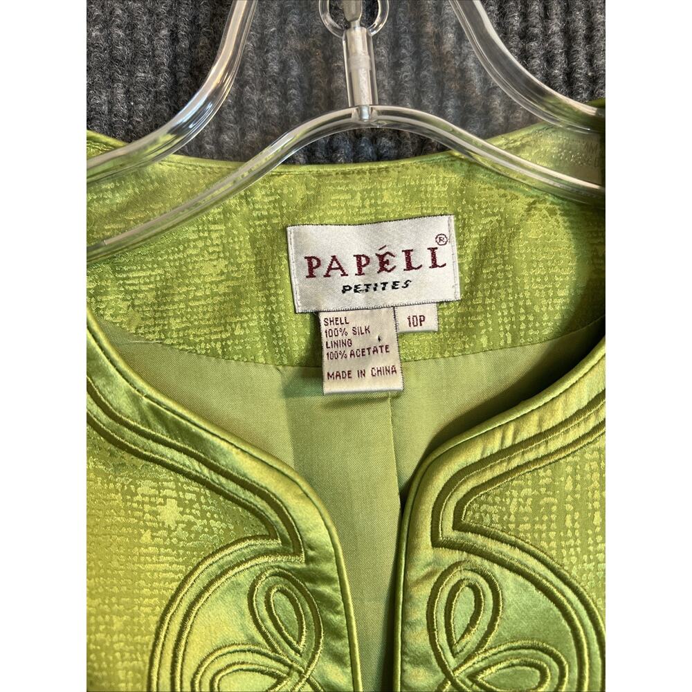 Adrianna Papell Blazer Jacket Womens 10 Petite Green Silk Evening Luxury Preppy - Picture 5 of 9